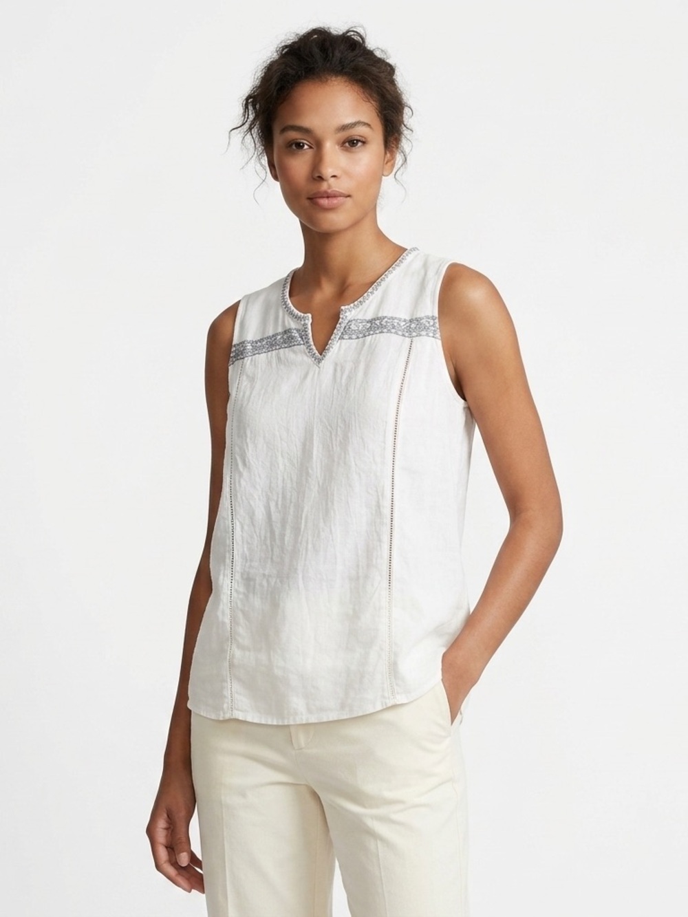 Kuhl Katrin Organic Cotton Embroidered Boho Tank Top White Large